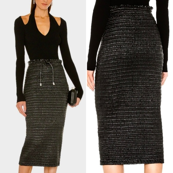 A.L.C. Jaclyn Vegan Leather Tie Paper Bag Smocked Stretch Midi Pencil Skirt Sz 6 - Picture 1 of 10